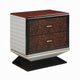 Soen Nightstand | 2 Drawers | Quilted Beige Linen | Brown Pedestal Base