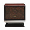 Soen Nightstand | 2 Drawers | Quilted Beige Linen | Brown Pedestal Base