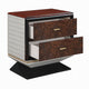 Soen Nightstand | 2 Drawers | Quilted Beige Linen | Brown Pedestal Base