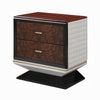 Soen Nightstand | 2 Drawers | Quilted Beige Linen | Brown Pedestal Base