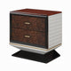 Soen Nightstand | 2 Drawers | Quilted Beige Linen | Brown Pedestal Base
