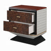 Soen Nightstand | 2 Drawers | Quilted Beige Linen | Brown Pedestal Base