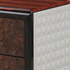 Soen Nightstand | 2 Drawers | Quilted Beige Linen | Brown Pedestal Base