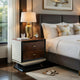 Soen Nightstand | 2 Drawers | Quilted Beige Linen | Brown Pedestal Base