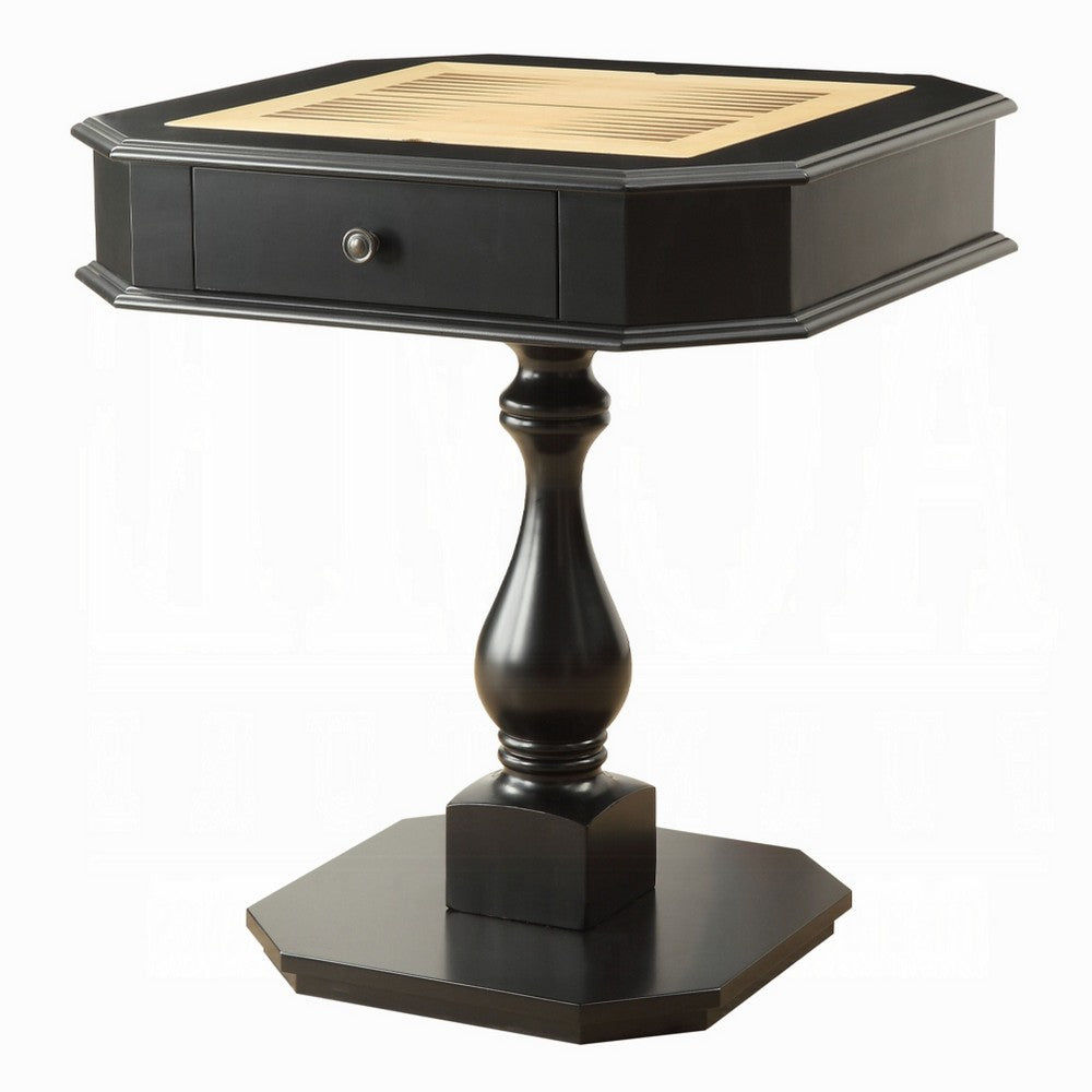 Boen Backgammon Game Table | 1 Drawer | 28" Top | Black Turned Base