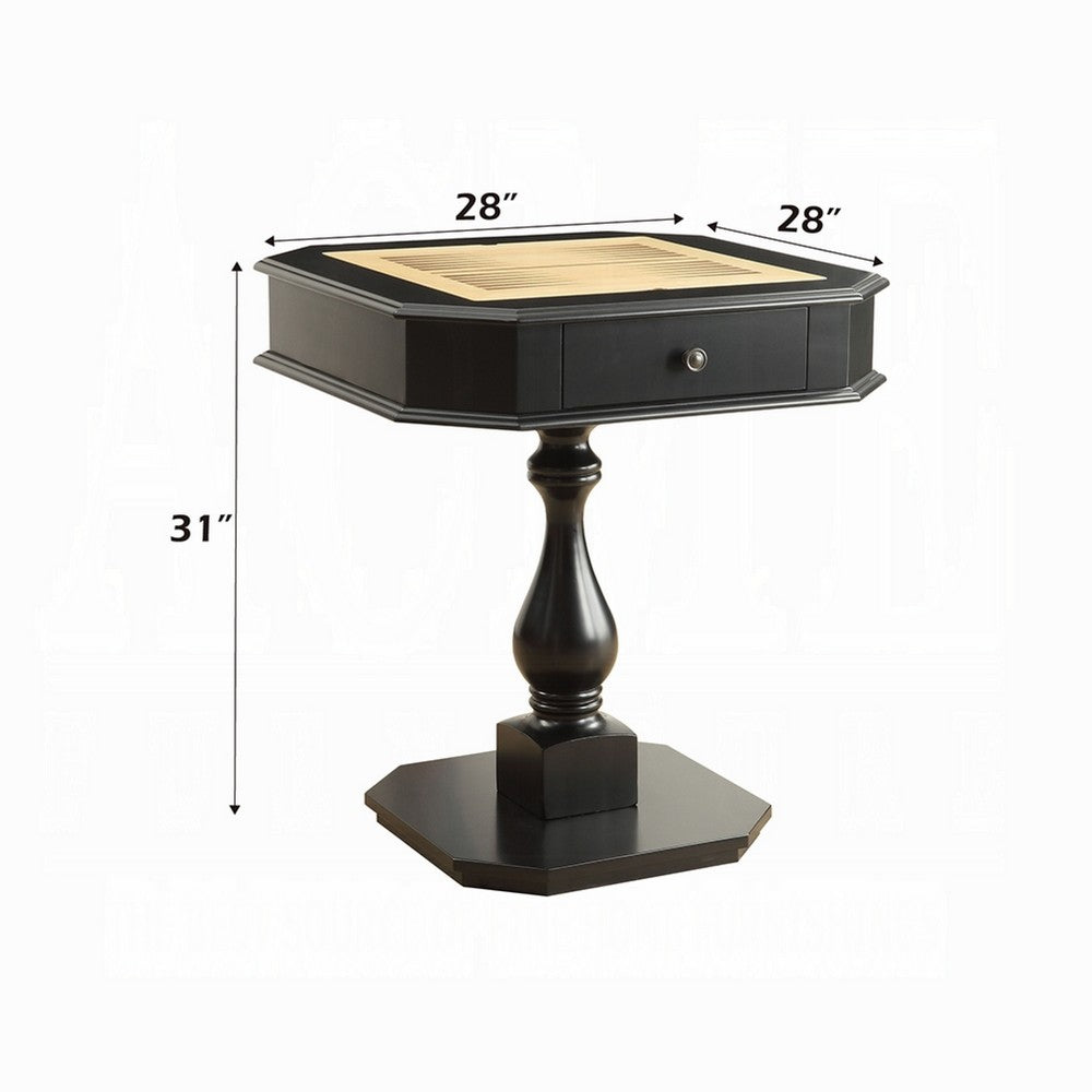 Boen Backgammon Game Table | 1 Drawer | 28" Top | Black Turned Base