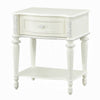 Dorie Nightstand | Drawer & Shelf | Egg Molded Trim Floral Carved Ivory Wood