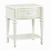 Dorie Nightstand | Drawer & Shelf | Egg Molded Trim Floral Carved Ivory Wood