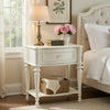 Dorie Nightstand | Drawer & Shelf | Egg Molded Trim Floral Carved Ivory Wood