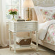 Dorie Nightstand | Drawer & Shelf | Egg Molded Trim Floral Carved Ivory Wood