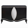 2 Door Cabinet Console | Mirror Trim Inlay | Scalloped Base | Black 50"