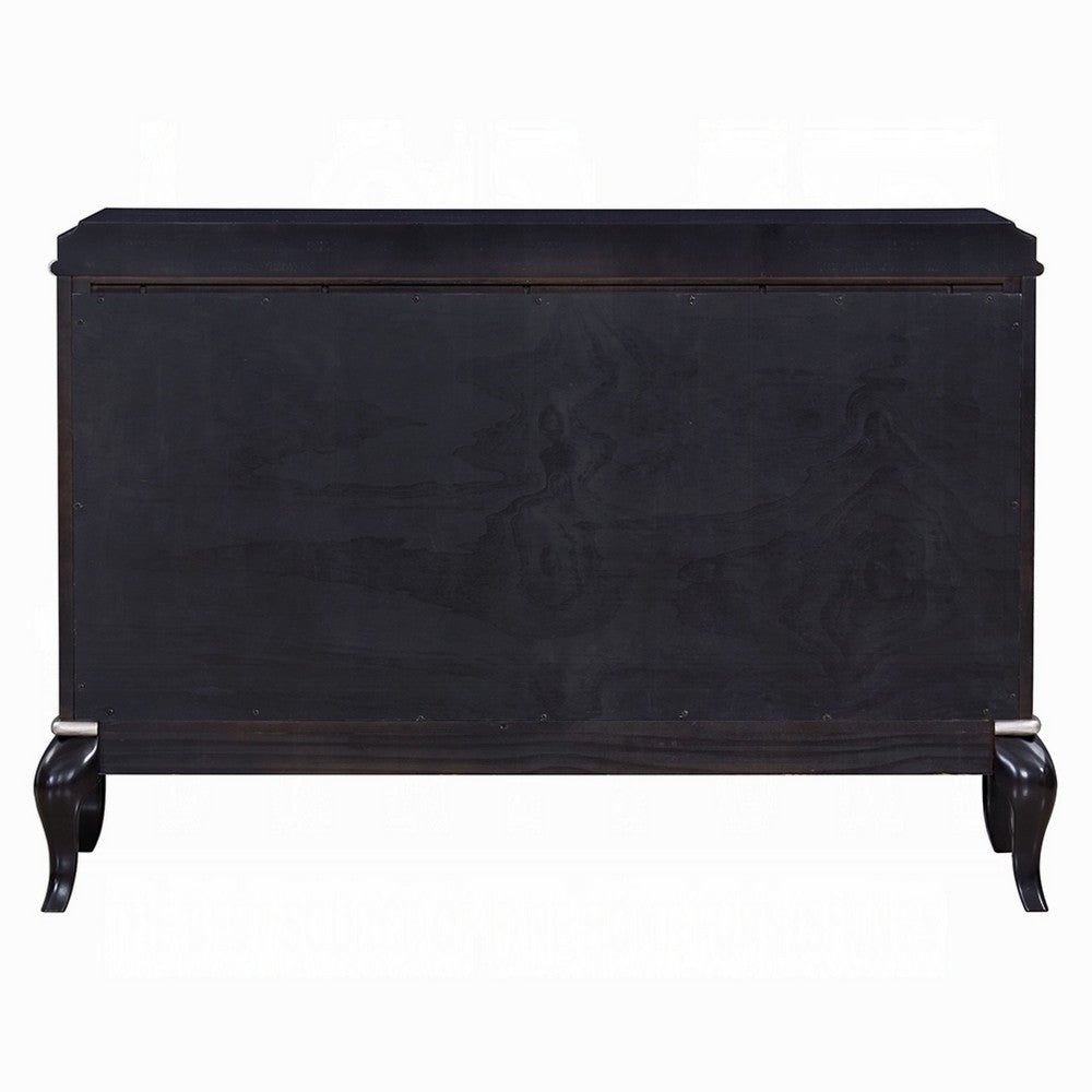 2 Door Cabinet Console | Mirror Trim Inlay | Scalloped Base | Black 50"