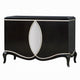 2 Door Cabinet Console | Mirror Trim Inlay | Scalloped Base | Black 50"