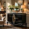 2 Door Cabinet Console | Mirror Trim Inlay | Scalloped Base | Black 50"