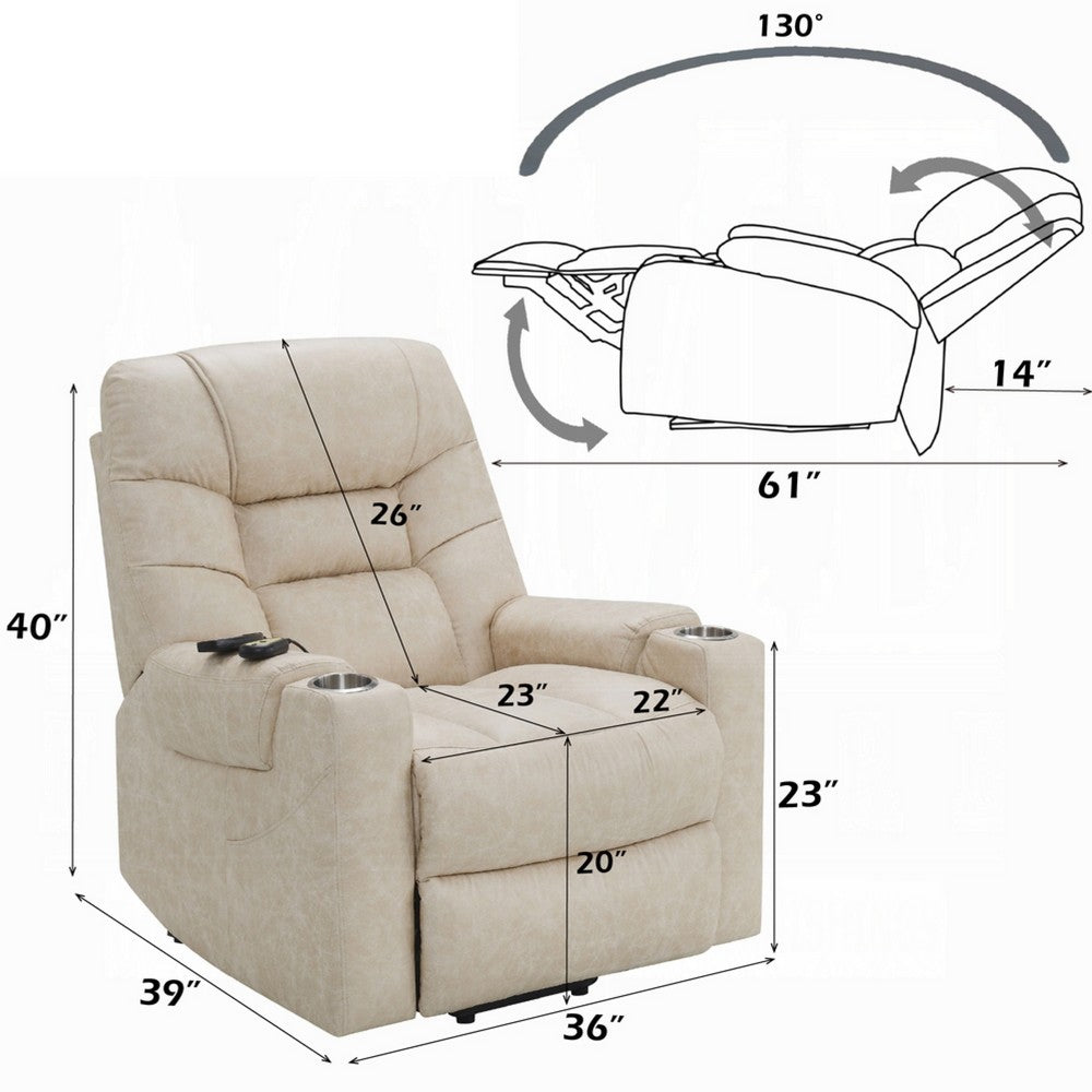 Aira Power Lift Recliner Chair | Heat & Massage Functions | Ivory Microfiber