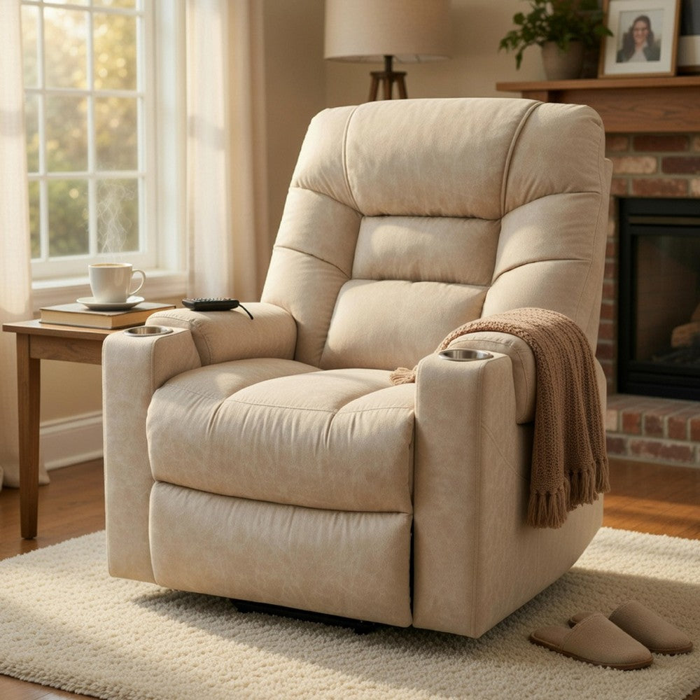 Aira Power Lift Recliner Chair | Heat & Massage Functions | Ivory Microfiber