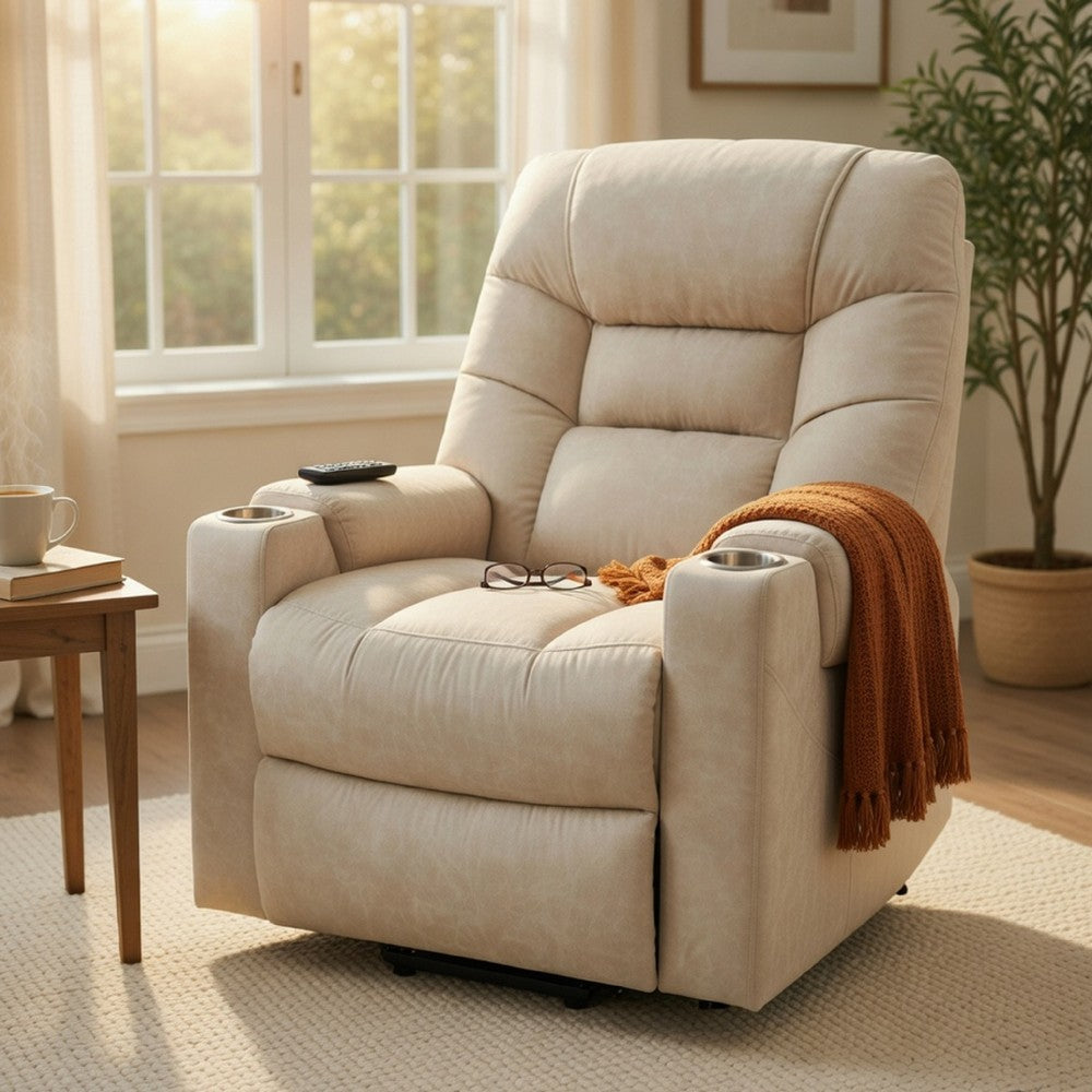 Aira Power Lift Recliner Chair | Heat & Massage Functions | Ivory Microfiber