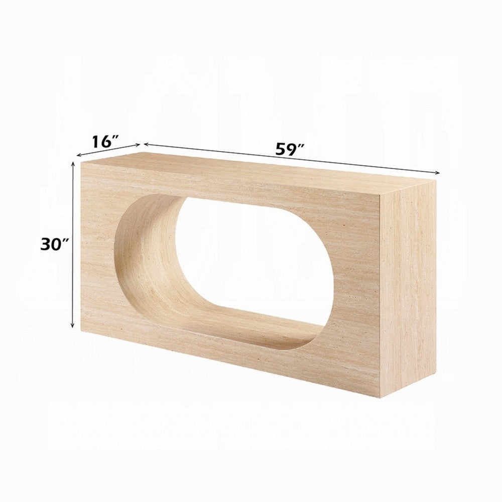 Pia Console Table | Oval Cutout Center | Beige Travertine Stone 59"