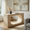 Pia Console Table | Oval Cutout Center | Beige Travertine Stone 59"