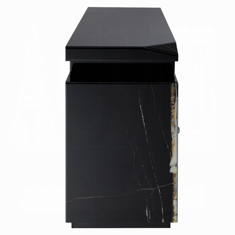 TV Stand Media Cabinet w Firecore LED Fireplace | 2 Doors | Black Glass 59"