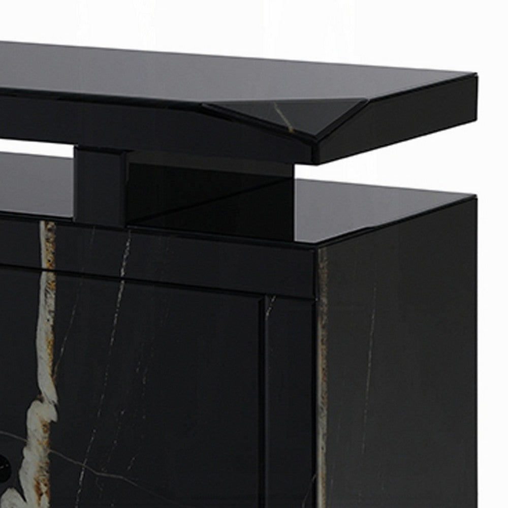 TV Stand Media Cabinet w Firecore LED Fireplace | 2 Doors | Black Glass 59"