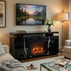 TV Stand Media Cabinet w Firecore LED Fireplace | 2 Doors | Black Glass 59"