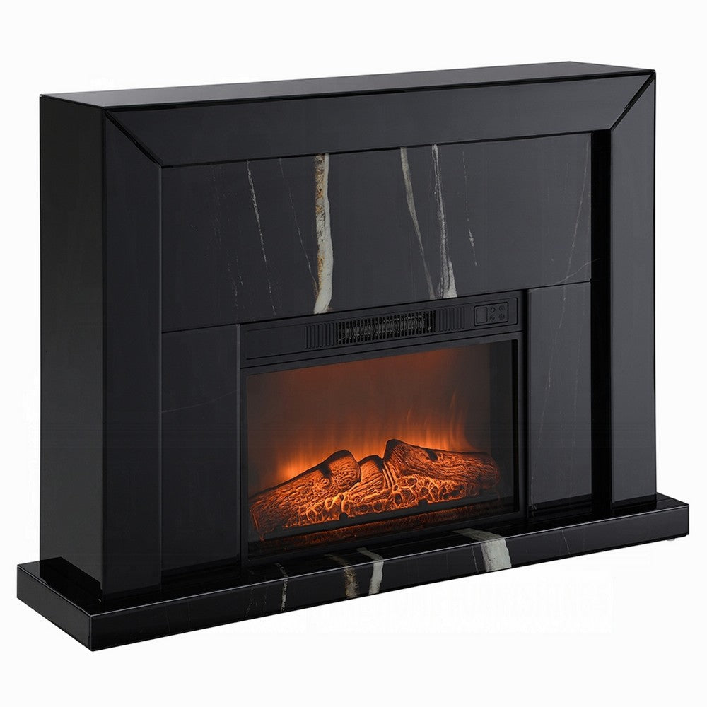 LED Fireplace with Timer | Adjustable Brightness | Black Mirrored Glass 47"