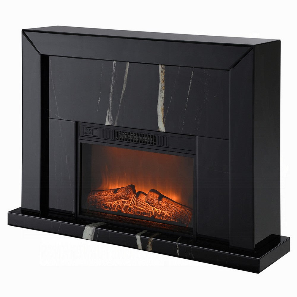 LED Fireplace with Timer | Adjustable Brightness | Black Mirrored Glass 47"