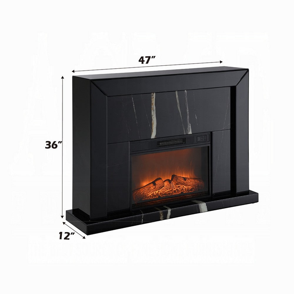 LED Fireplace with Timer | Adjustable Brightness | Black Mirrored Glass 47"