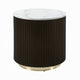 Jeh Side End Table | Faux Marble Top | Metal Trim | Fluted Brown Wood 20"