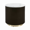 Jeh Side End Table | Faux Marble Top | Metal Trim | Fluted Brown Wood 20"