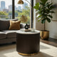 Jeh Side End Table | Faux Marble Top | Metal Trim | Fluted Brown Wood 20"
