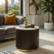 Jeh Side End Table | Faux Marble Top | Metal Trim | Fluted Brown Wood 20"