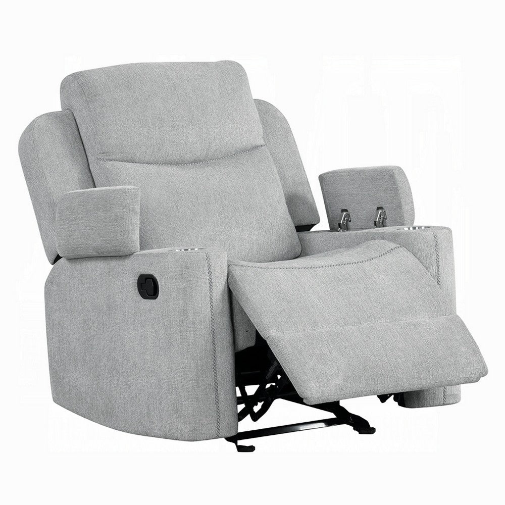 Alya Manual Motion Glider Recliner Chair | Storage Arms Light Gray Chenille