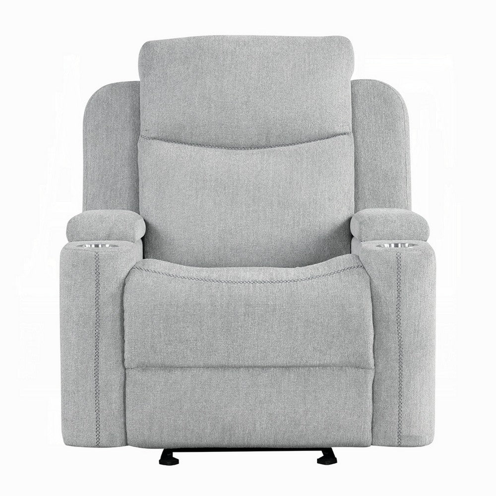 Alya Manual Motion Glider Recliner Chair | Storage Arms Light Gray Chenille