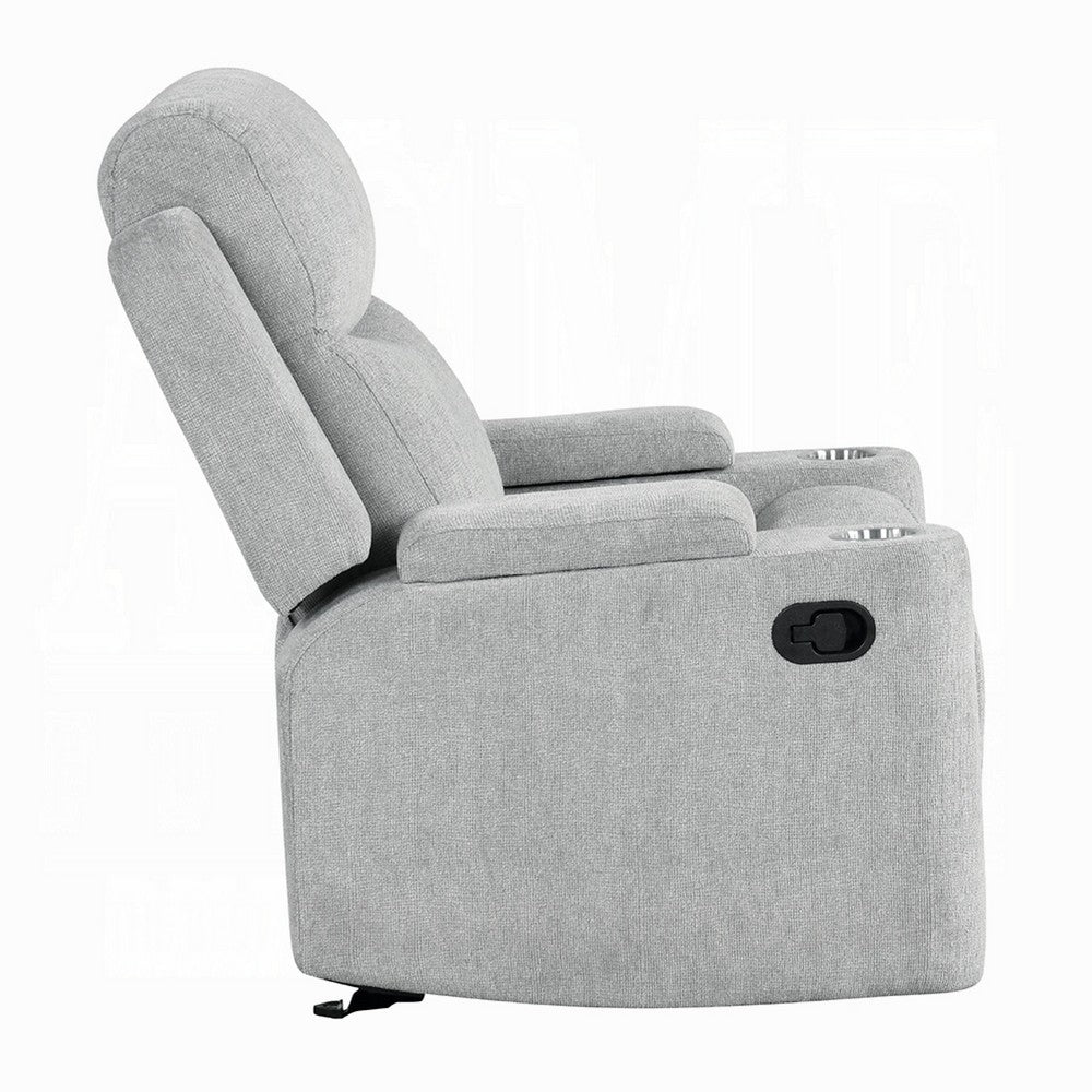 Alya Manual Motion Glider Recliner Chair | Storage Arms Light Gray Chenille