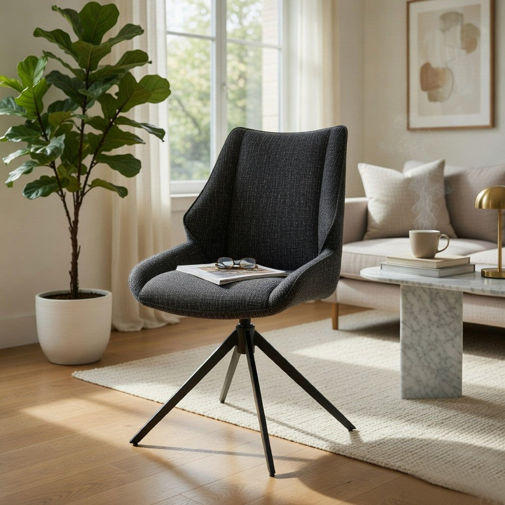 Maik Swivel Side Chair Set of 2 | Wingback | Star Iron Base | Brown Chenille