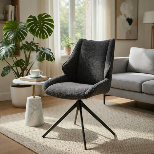 Maik Swivel Side Chair Set of 2 | Wingback | Star Iron Base | Brown Chenille