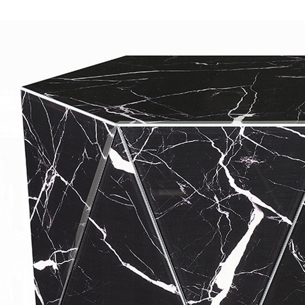 Kia Side End Table | Modern Hex Drum Shape | Faceted Black Glass 19"