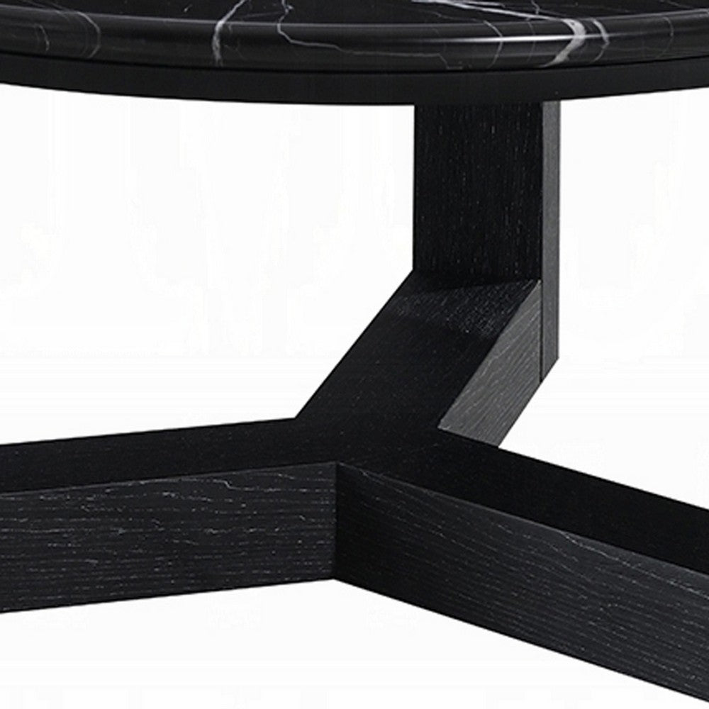 Kia Coffee Table | Round Marble Top | Three Leg Wood Base | Black 24"