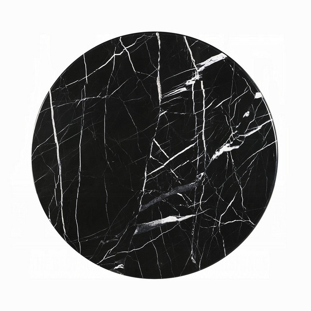 Kia Coffee Table | Round Marble Top | Three Leg Wood Base | Black 24"