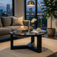 Kia Coffee Table | Round Marble Top | Three Leg Wood Base | Black 24"