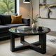 Kia Coffee Table | Round Marble Top | Three Leg Wood Base | Black 24"