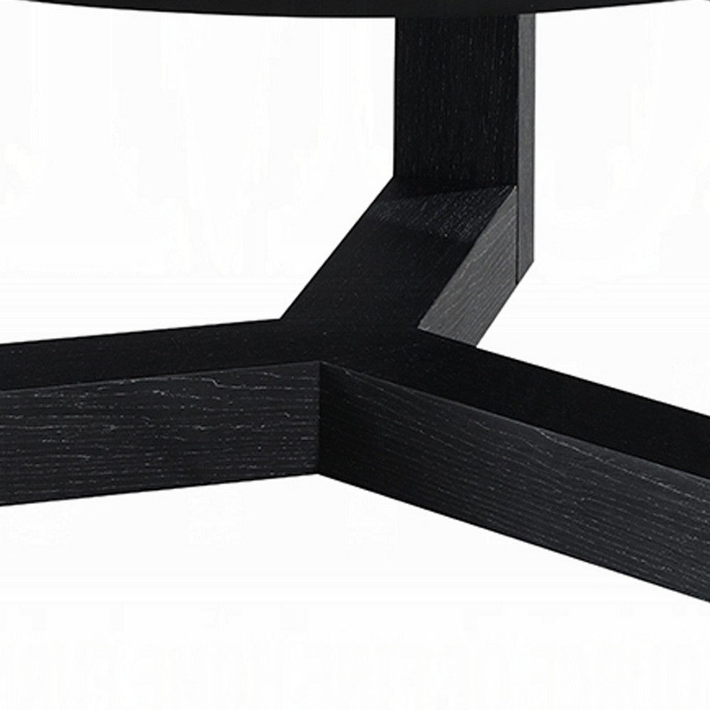 Kia Coffee Table | Round Marble Top & Three Leg Wood Base | Black 32"