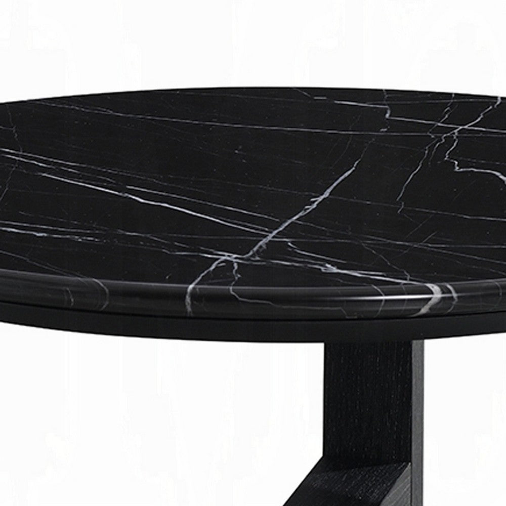 Kia Coffee Table | Round Marble Top & Three Leg Wood Base | Black 32"