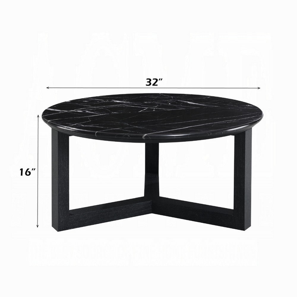 Kia Coffee Table | Round Marble Top & Three Leg Wood Base | Black 32"