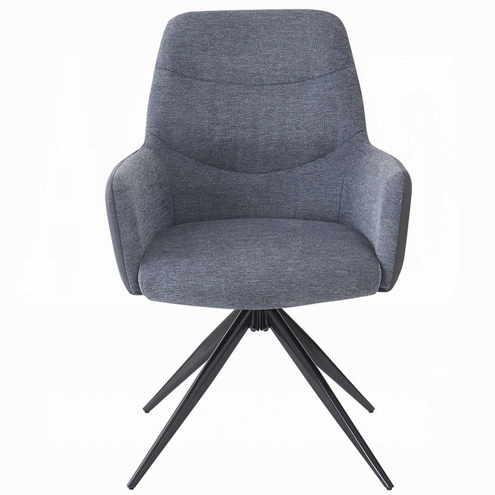 Husti Armchair Set of 2 | Gray Fabric & Faux Leather | Black Iron Star Base