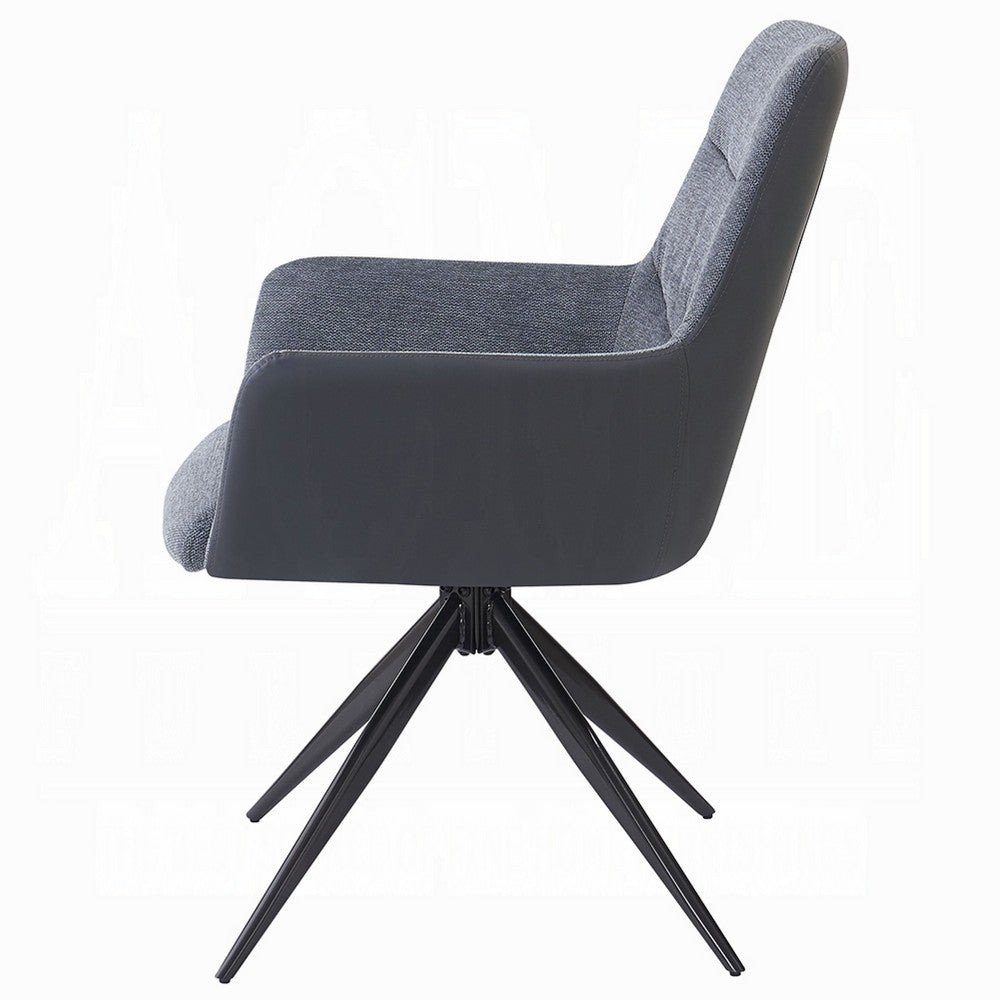 Husti Armchair Set of 2 | Gray Fabric & Faux Leather | Black Iron Star Base