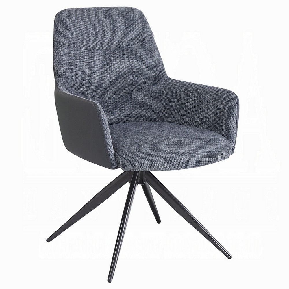 Husti Armchair Set of 2 | Gray Fabric & Faux Leather | Black Iron Star Base