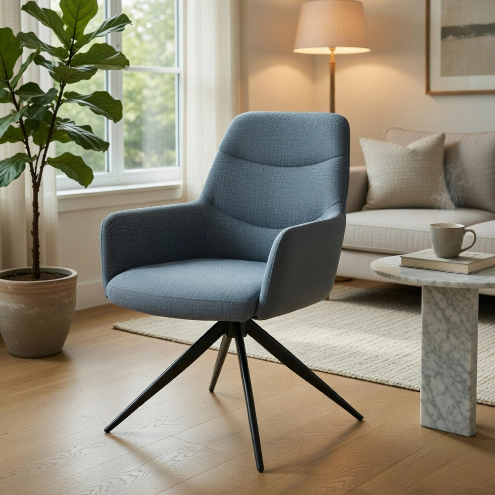 Husti Armchair Set of 2 | Gray Fabric & Faux Leather | Black Iron Star Base